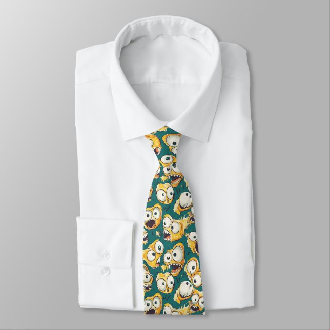Corbata Monstruo Amarillo Loco Teal Halloween (Atado)