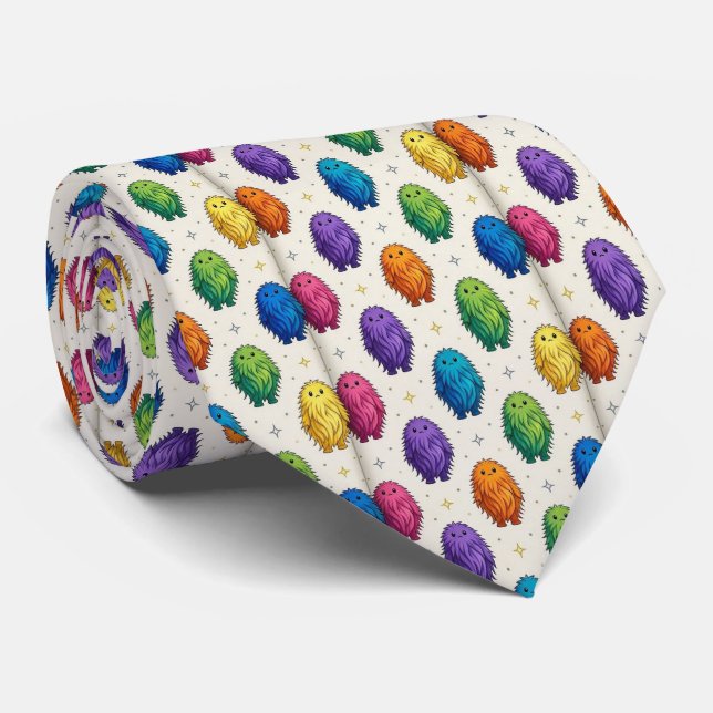 Corbata Monstruos Divertidos Seda Falsa | Criaturas Peluda (Enrollado)