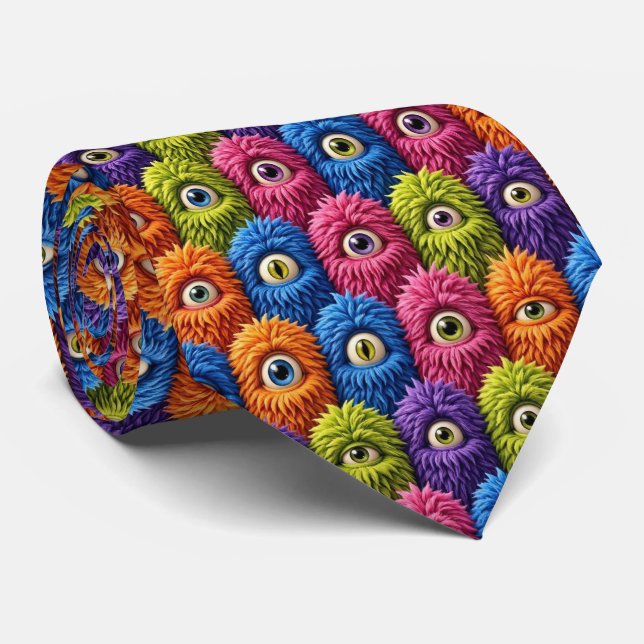 Corbata Monstruos Divertidos Seda Falsa | Criaturas Peluda (Enrollado)