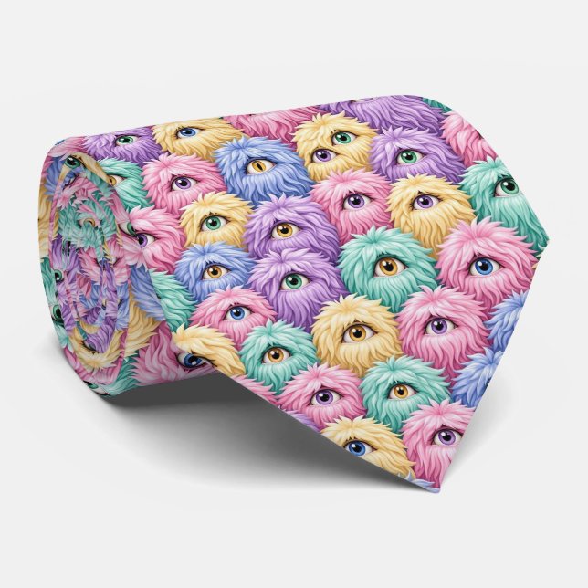 Corbata Monstruos Divertidos Seda Falsa | Criaturas Peluda (Enrollado)