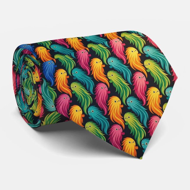 Corbata Monstruos Divertidos Seda Falsa | Criaturas Peluda (Enrollado)