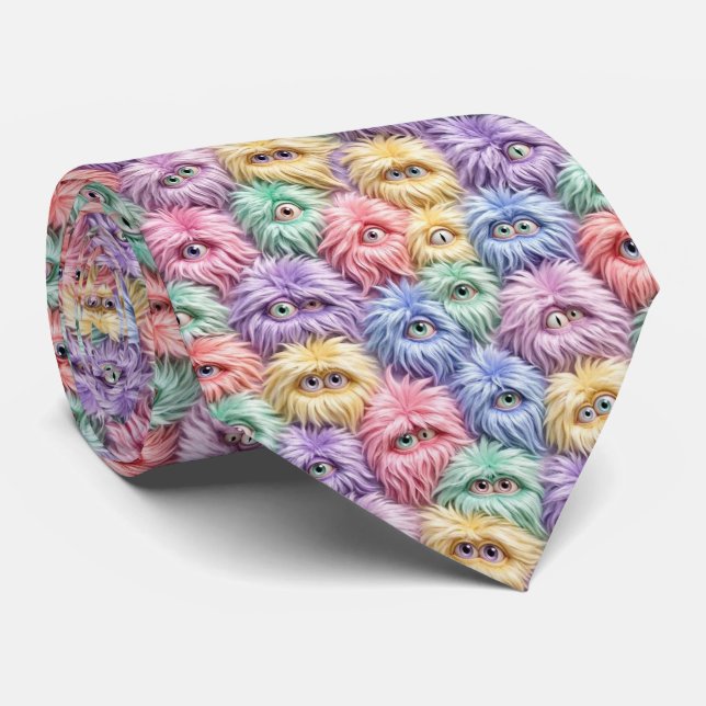 Corbata Monstruos Divertidos Seda Falsa | Criaturas Peluda (Enrollado)