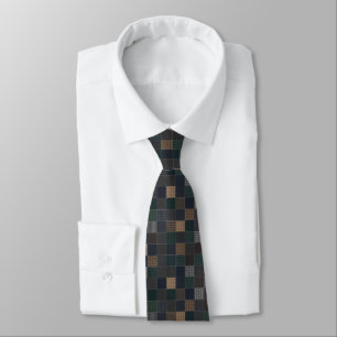 Corbata Mood Brown Verde y Cuadros Negros