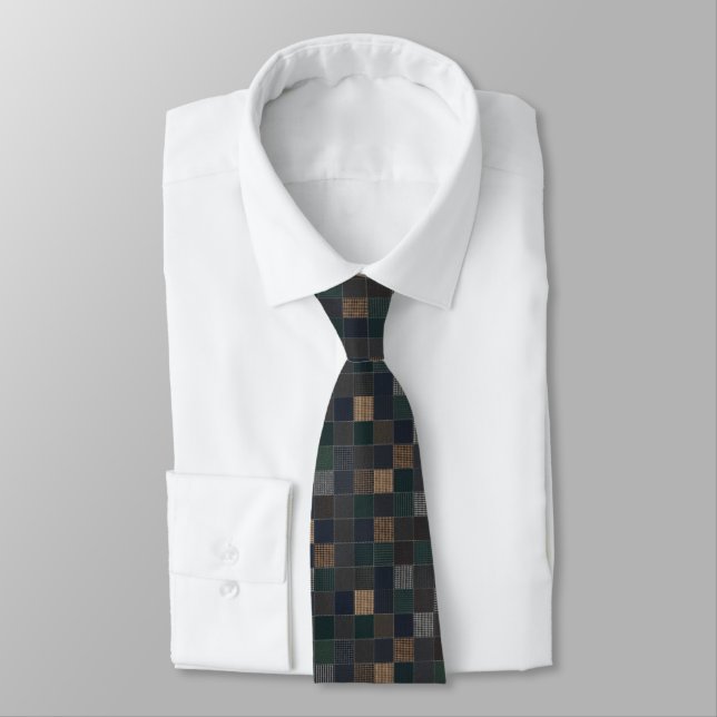 Corbata Mood Brown Verde y Cuadros Negros (Atado)