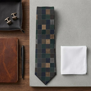 Corbata Mood Brown Verde y Cuadros Negros