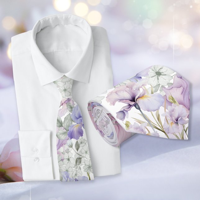 Corbata Morado Iris Romántico Boda Floral Groomsmen (Purple Iris Romantic Floral Wedding Groomsmen Neck Tie)