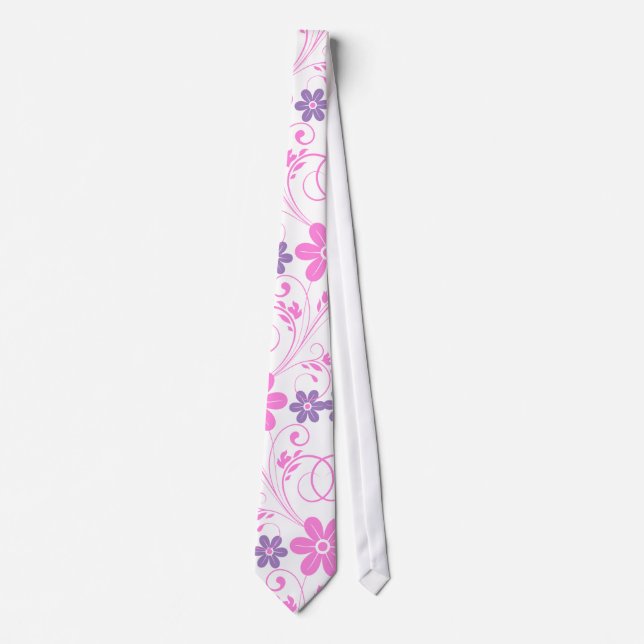Corbata Morado y rosa floral moderna (Anverso)