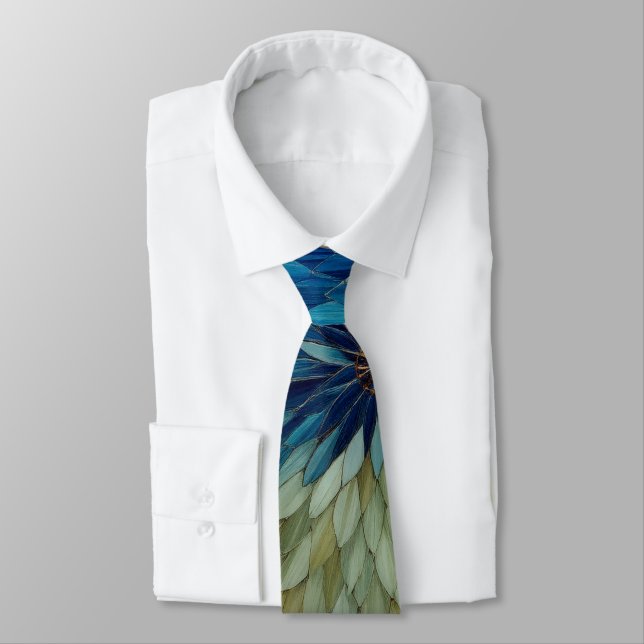 Corbata Mosaic Verde Floral Azul   (Atado)
