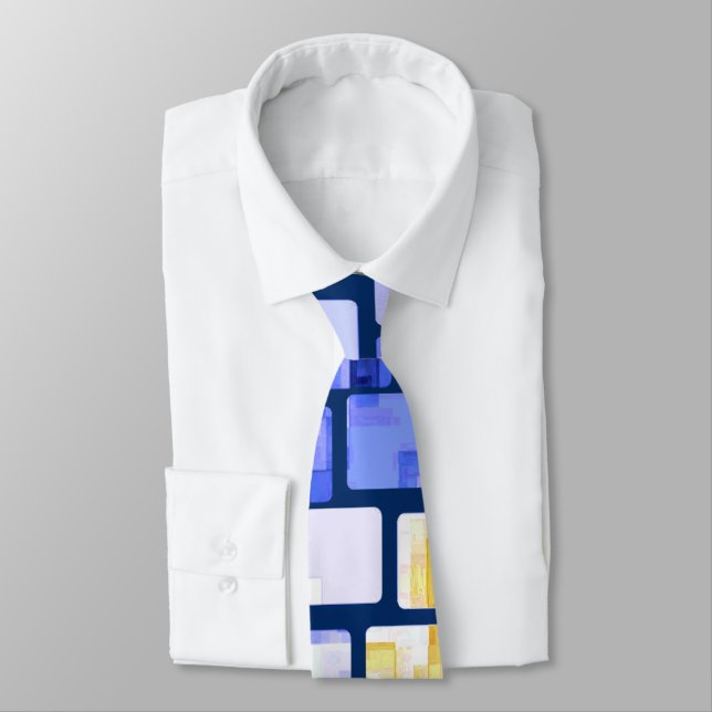 Corbata Mosaico blanco de oro azul (Atado)