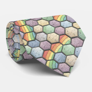 Corbata Mosaico de Panal de Arcoíris – Baldosa Hexagonal