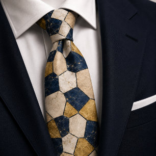 Corbata Mosaico de Piedra de Mármol Azul Marino y Dorado d