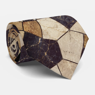 Corbata Mosaico de piedra mármol azul marino y oro de lujo