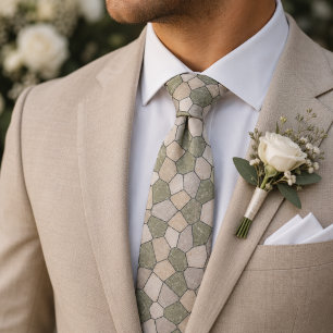 Corbata Mosaico de Piedra Mármol Verde Salvia y Beige