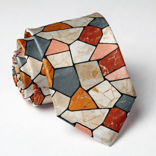 Corbata Mosaico de Piedra Terracota Terrosa y Gris Pizarra