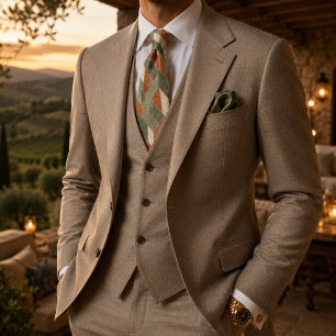 Corbata Mosaico Elegante Verde Salvia y Terracota de Lujo