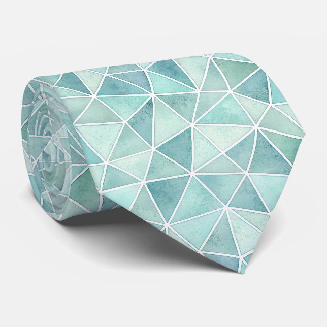 Corbata Mosaico Geométrico Aqua Pálido - Polígono (Enrollado)