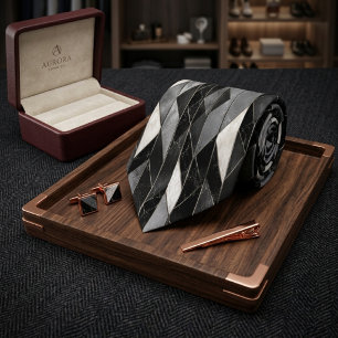 Corbata Mosaico Geométrico de Mármol Blanco y Negro Modern