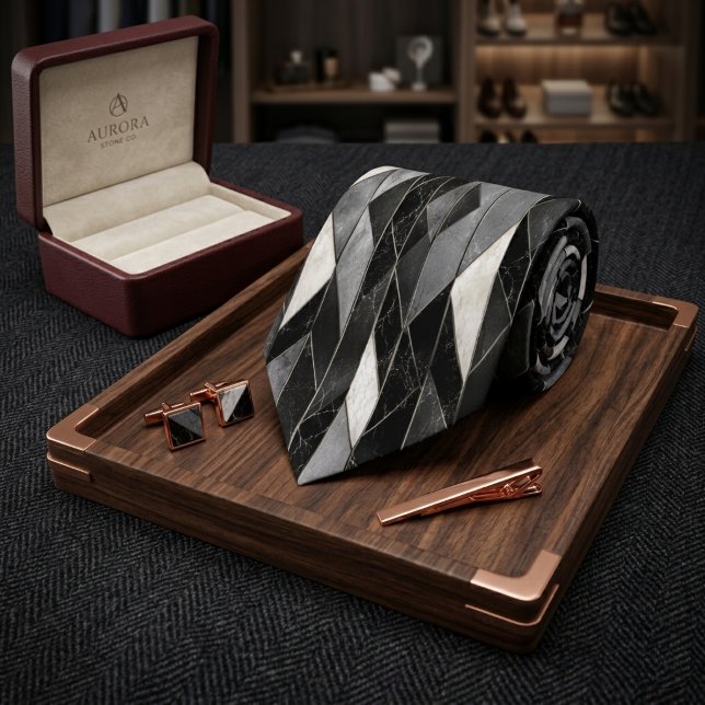 Corbata Mosaico Geométrico de Mármol Blanco y Negro Modern (Subido por el creador)