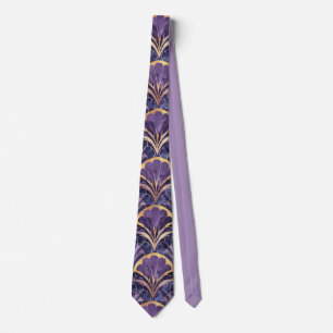 Corbata Motivo de Abanico Art Déco Púrpura, Azul Marino y 