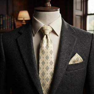 Corbata Motivo de medallón de diamante azul salvia