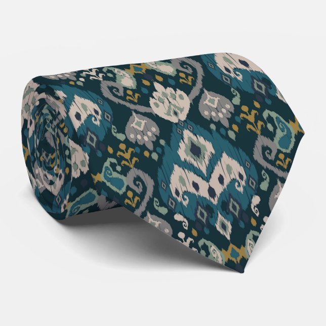 Corbata Motivos africano boho estampado floral ikat (Enrollado)