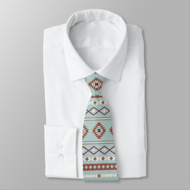 Corbata Moto Mezclado Azteca Rpt Patrón Rusts Crema Azul (Atado)