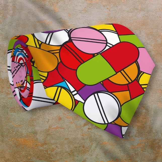Corbata Muchas pastillas (Lots of Pills Coloful Modern Pattern Tie)