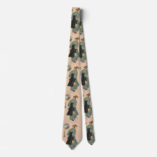 Corbata Mujer de kimono japonés antiguo Ukiyo-e grabado en
