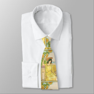 Corbata Mujer del Girasol Ilustración Vintage Art Nouveau