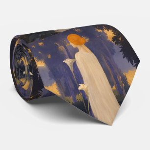 Corbata Mujer etérea Art Nouveau junto a calas iluminadas
