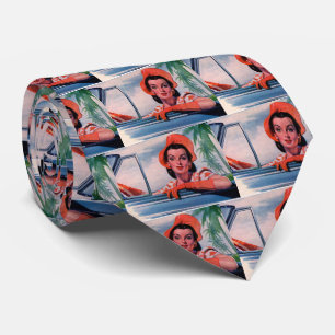 Corbata mujer hermosa de los años 40 en coche