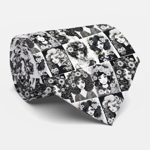 Corbata Mujeres caprichosas en blanco y negro