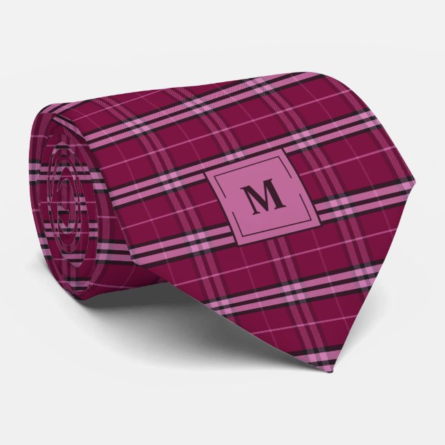 Corbata Mulberry Red Plaid Monogramed (Enrollado)
