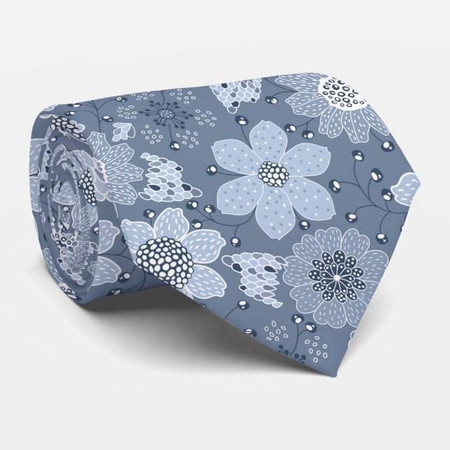 Corbata Multicolor flower pattern blue background (Enrollado)