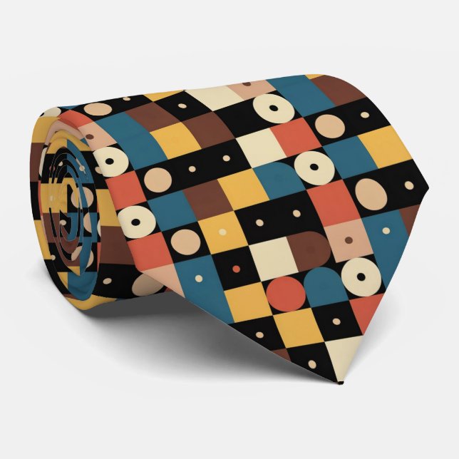 Corbata Multicolor Geometric Circles & Squares Bauhaus (Enrollado)