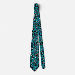 Corbata Mundo Mechanoide - Negro y Blanco con Aqua Blue
