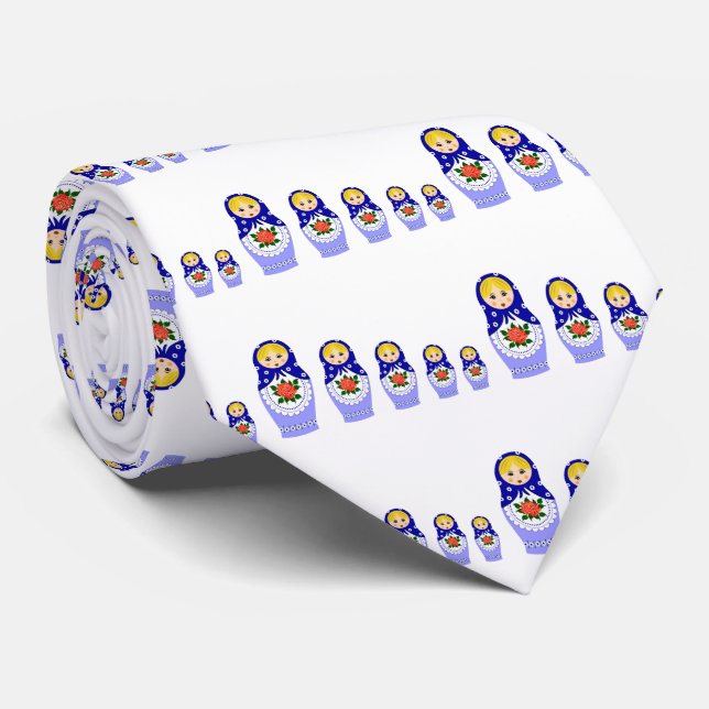 Corbata Muñecas de Matryoschka azules (Enrollado)