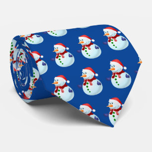 Corbata Muñeco de nieve con sombrero de Santa Navidad