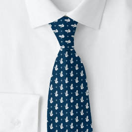 Corbata Muñeco de Nieve de Navidad en Azul
