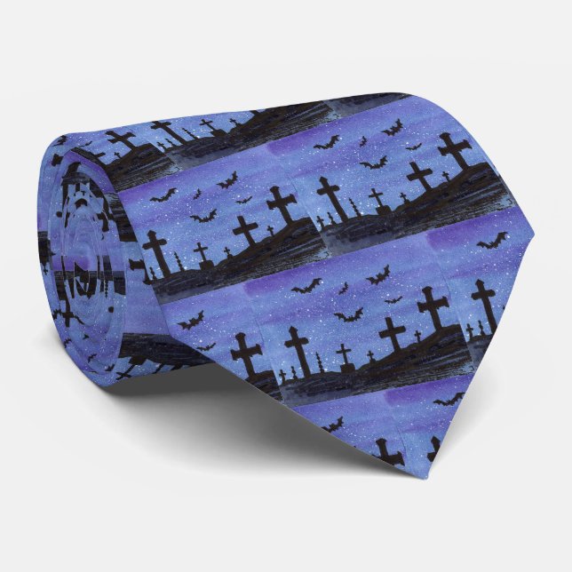 Corbata Murciélagos en el cementerio de Halloween (Enrollado)