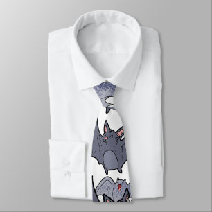 Corbata Murciélagos lindos Gris y blanco Patrón moderno de