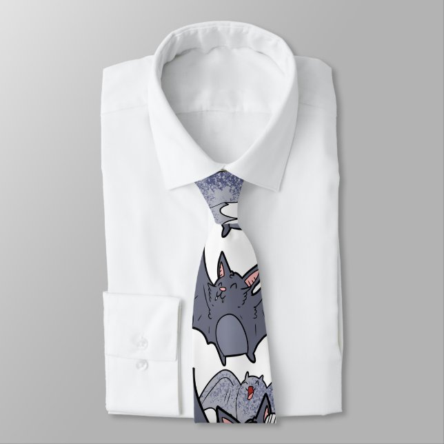 Corbata Murciélagos lindos Gris y blanco Patrón moderno de (Atado)