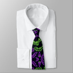 Corbata Murciélagos púrpura verde neón coloridos Halloween