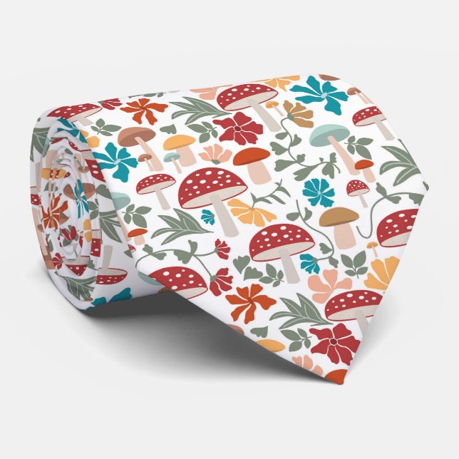 Corbata Mushrooms & Floral Media Century Patrón moderno (Enrollado)