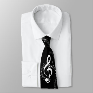 Corbata Música blanca Climactic G Clef en negro