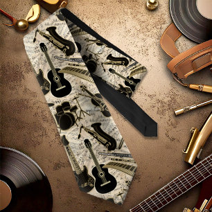 Corbata Música de hojas e instrumentos Black/Gold ID481