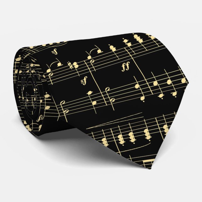 Corbata Música dorada en negro (Enrollado)