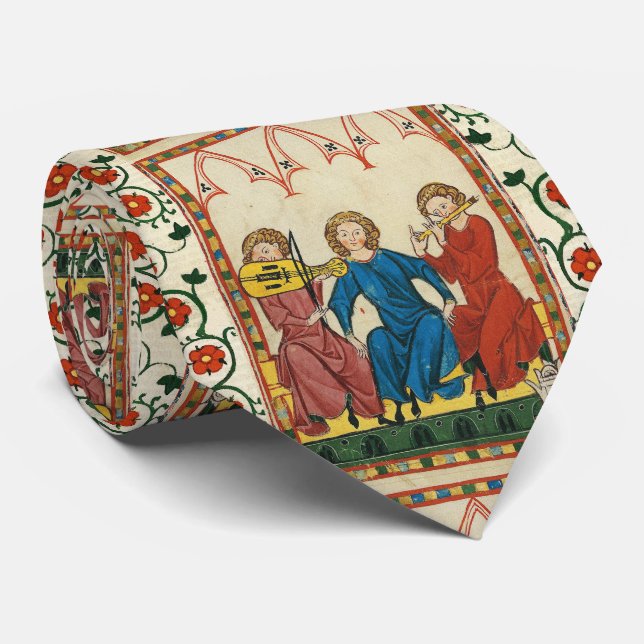 CORBATA MÚSICA MEDIEVAL Y MÚSICOS, MINIATURA ANTIGUA (Enrollado)