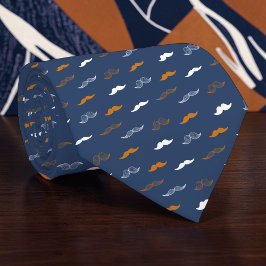 Corbata Mustache on Navy Blue Necktie Tie