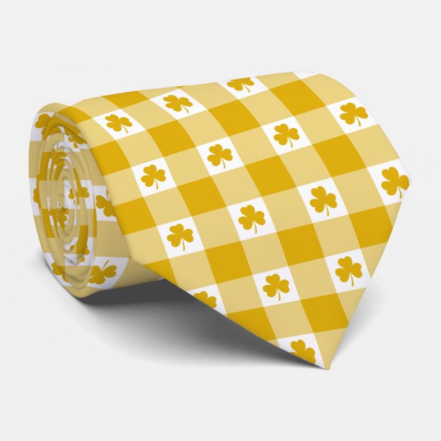 Corbata Mustard Yellow Plaid Shamrock Clover Neck Tie (Enrollado)